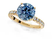 Solitaire Engagement Ring Setting for Fancy Blue Round Cut Center with Band of Accents and Prong Head in Yellow Gold