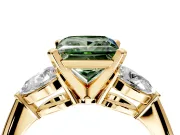 3 Stone Engagement Ring Setting for Fancy Green Princess Cut Center with Large Pear-Shaped Accents and Prong Head in Yellow Gold