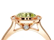 Halo Engagement Ring Setting for Fancy Yellow Round Cut Center with Milgrain Pave Band and Bezel Head in Rose Gold