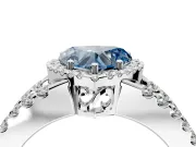Halo Engagement Ring Setting for Fancy Blue Heart-Shaped Center with Wide-Open Pave Split Shank and Prong Head in Sterling Silver