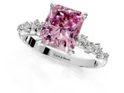 Solitaire Engagement Ring Setting for Fancy Pink Radiant Cut Center with Trailing Leaf Accent Band and Prong Head in Sterling Silver