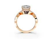 Halo Engagement Ring Setting for Princess Cut Center with Pave Infinity Twist Band and Prong Head in Rose Gold