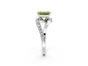 Solitaire Engagement Ring Setting for Fancy Yellow Emerald Cut Center with Pave Bypass Swirl Band and Prong Head in Platinum