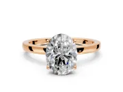 Solitaire Engagement Ring Setting for Oval Center with Thin Rounded Plain Band and Prong Head in Rose Gold