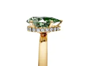 Hidden Halo Engagement Ring Setting for Fancy Green Pear-Shaped Center with Plain Band and Tall Prong Head in Yellow Gold