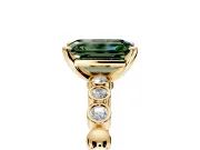 Solitaire Engagement Ring Setting for Fancy Green Emerald Cut Center with Bezel-Dot Beaded Band and Prong Head in Yellow Gold