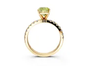Open Basket Engagement Ring Setting for Fancy Yellow Cushion Cut Center with Pave Band and Prong Head in Yellow Gold