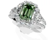 Halo Engagement Ring Setting for Fancy Green Emerald Cut Center with Two-Strand Split Shank and Prong Head in Platinum