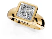 Solitaire Engagement Ring Setting for Princess Cut Center with Wide Band and Bezel Head in Yellow Gold