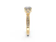 Cluster Engagement Ring Setting for Cushion Cut Center with Bezel Accent Clusters and Prong Head in Yellow Gold