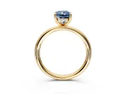 Hidden Halo Engagement Ring Setting for Fancy Blue Radiant Cut Center with Thin Rounded Band and Prong Head in Yellow Gold