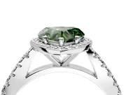 Halo Engagement Ring Setting for Fancy Green Heart-Shaped Center with Full Pave Band and Prong Head in Platinum