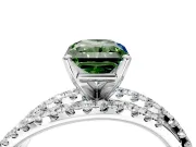 Solitaire Engagement Ring Setting for Fancy Green Radiant Cut Center with Woven 3-Strand Pave Band and Prong Head in Platinum