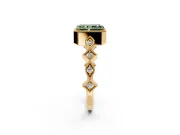 Milgrain Bezel Engagement Ring Setting for Fancy Green Radiant Cut Center with Marquise Stations and Bezel Head in Yellow Gold