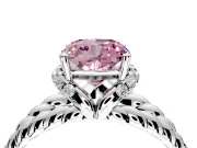 Halo Engagement Ring Setting for Fancy Pink Cushion Cut Center with Rope Twist Split Shank and Prong Head in Platinum