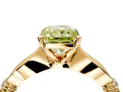 Solitaire Engagement Ring Setting for Fancy Yellow Radiant Cut Center with Carved Leaf Shoulders and Prong Head in Yellow Gold