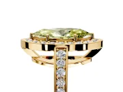 Bezel-Framed Halo Engagement Ring Setting for Fancy Yellow Marquise Center with Pave Band and Prong Head in Yellow Gold