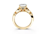 Solitaire Engagement Ring Setting for Asscher Cut Center with Marquise and Bezel Accents and Prong Head in Yellow Gold