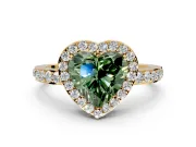 Halo Engagement Ring Setting for Fancy Green Heart-Shaped Center with Heart-Shaped Openwork, Pave Band and Prong Head in Yellow Gold