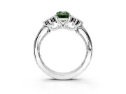 Cluster Engagement Ring Setting for Fancy Green Emerald Cut Center with Bezel Accent Clusters and Prong Head in White Gold