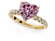 Solitaire Engagement Ring Setting for Fancy Pink Heart-Shaped Center with Large Accents and Prong Head in Yellow Gold