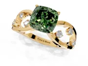 Solitaire Engagement Ring Setting for Fancy Green Cushion Cut Center with Criss-Cross Accent Band and Prong Head in Yellow Gold