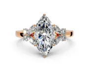 Solitaire Engagement Ring Setting for Marquise Center with Marquise Flower Shoulders and Prong Head in Rose Gold
