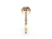 Halo Engagement Ring Setting for Fancy Pink Cushion Cut Center with Inner Milgrain Border and Prong Head in Yellow Gold