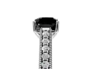 Solitaire Engagement Ring Setting for Fancy Black Cushion Cut Center with Engraved Pave Band and Prong Head in Sterling Silver