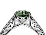 Solitaire Engagement Ring Setting for Fancy Green Round Cut Center with Engraved Pave Band and Prong Head in Sterling Silver