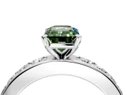 Solitaire Engagement Ring Setting for Fancy Green Emerald Cut Center with Channel-Set Accents and Prong Head in Sterling Silver