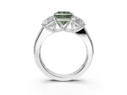 3 Stone Engagement Ring Setting for Fancy Green Princess Cut Center with Raised Basket Heads and Prong Head in Platinum