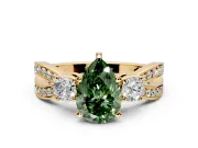 3 Stone Engagement Ring Setting for Fancy Green Pear-Shaped Center with Pave Twist Band and Prong Head in Yellow Gold