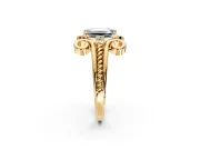 Solitaire Engagement Ring Setting for Emerald Cut Center with Twisted Band and Scroll Prong Head in Yellow Gold