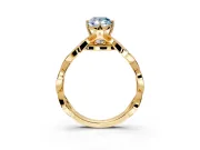 Solitaire Engagement Ring Setting for Fancy Blue Pear-Shaped Center with Accented Twist Band and Leaf Prong Head in Yellow Gold