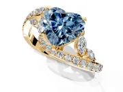 Solitaire Engagement Ring Setting for Fancy Blue Heart-Shaped Center with Pave Bypass Twist Band and Prong Head in Yellow Gold