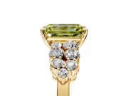Cluster Engagement Ring Setting for Fancy Yellow Emerald Cut Center with 2-Row Shoulder Clusters and Prong Head in Yellow Gold