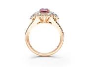 Halo Engagement Ring Setting for Fancy Pink Emerald Cut Center with Two-Strand Split Shank and Prong Head in Rose Gold