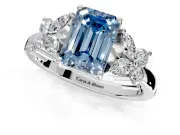 Floral Engagement Ring Setting for Fancy Blue Emerald Cut Center with Marquise Cluster Shoulders and Prong Head in Platinum