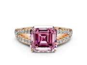 Solitaire Engagement Ring Setting for Fancy Pink Asscher Cut Center with Pave Split Shank and Prong Head in Rose Gold