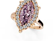 Single Halo Engagement Ring Setting for Fancy Pink Marquise Center with Corner Claws, Plain Band and Prong Head in Rose Gold
