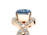 Halo Engagement Ring Setting for Fancy Blue Radiant Cut Center with Pave Infinity Twist Band and Prong Head in Rose Gold