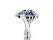 Halo Engagement Ring Setting for Fancy Blue Heart-Shaped Center with Pave and Plain Twist Band and Prong Head in White Gold