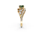 Halo Engagement Ring Setting for Fancy Green Cushion Cut Center with Marquise and Pave Bypass Band and Prong Head in Yellow Gold