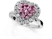 Halo Engagement Ring Setting for Fancy Pink Heart-Shaped Center with Thin Plain Band and Prong Head in Platinum