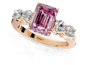 5 Stone Engagement Ring Setting for Fancy Pink Emerald Cut Center with Equal Close-Set Accents and Prong Head in Rose Gold