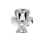 Halo Engagement Ring Setting for Oval Center with Pave Infinity Twist Band and Prong Head in Platinum