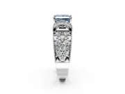 Pave Engagement Ring Setting for Fancy Blue Princess Cut Center with Curved Accent Rows, Openwork and Prong Head in White Gold