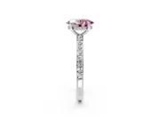 Solitaire Engagement Ring Setting for Fancy Pink Oval Center with Fine Pave Band and Prong Head in Sterling Silver
