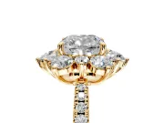 Floral Halo Engagement Ring Setting for Cushion Cut Center with Pave Accents and Prong Head in Yellow Gold